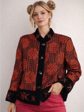 Vintage jacket embroidered patterns statement asian inspired jacquard pattern